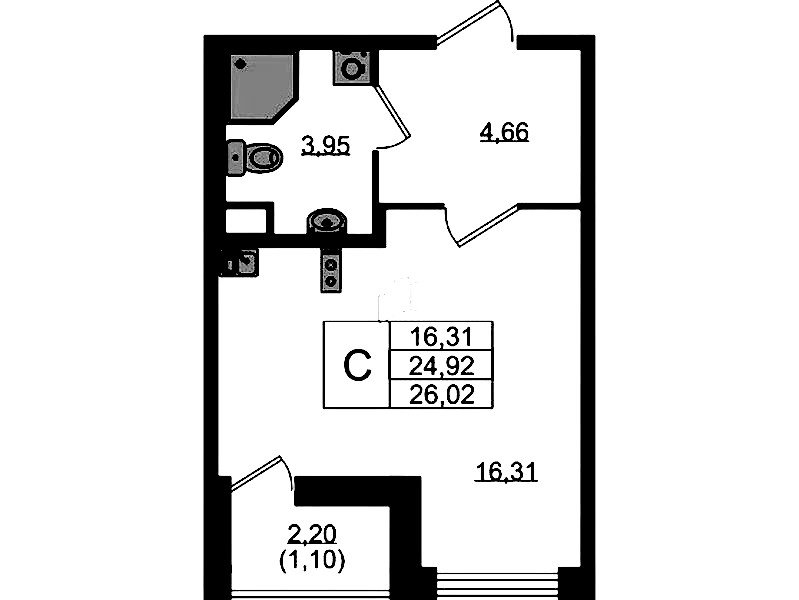 Квартира студия 26.02 м², 2/10 эт., ЖК «UP! Квартал Новый Московский»